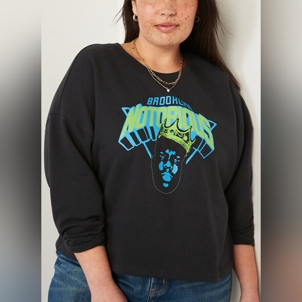 Old Navy “Brooklyn Notorious” Crop Sweatshirt | Size L Tall | Biggie Graphic